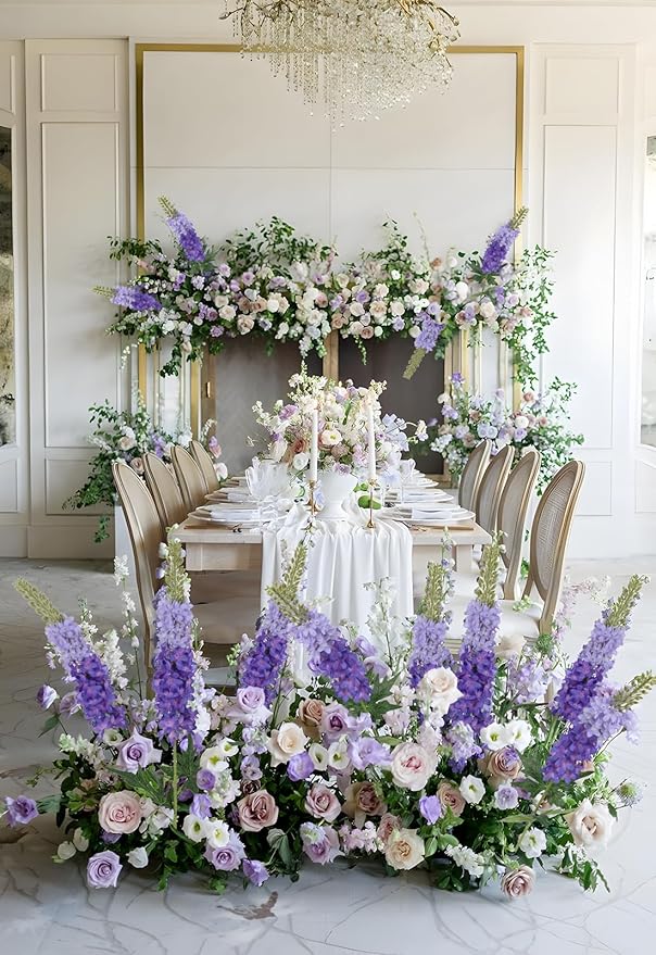 6PCS Delphinium Artificial Silk Flowers 29.5" Purple Fake Flowers Long Stem Faux Hyacinth Flowers for Tall Vase Wedding Home Garden Decor (Bluish Violet)