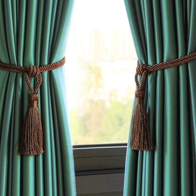 Fenghuangwu Curtain Tiebacks Tassel Tie-Backs, Rope Curtain tie Backs Handmade Curtain Holdbacks Made from Polyester (Coffee, 4p)