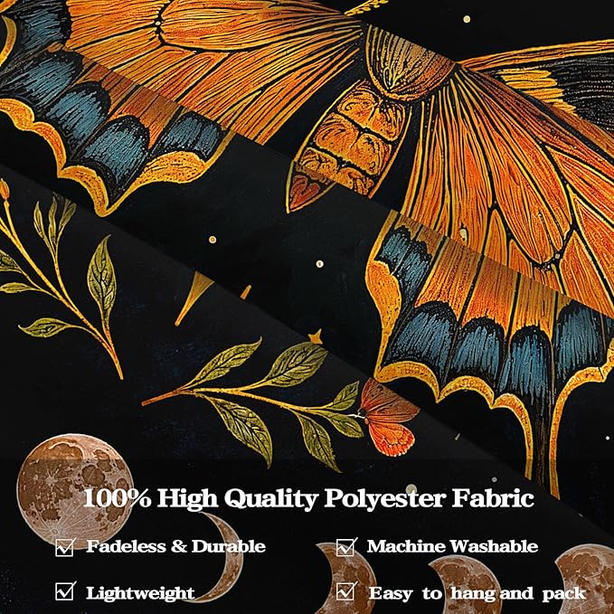 Lunerfex Moon Phase Butterfly Floral Wall Tapestry, Celestial Botanical Tapestries for Room Decor, Mystical Tapestry 90x70 Inch