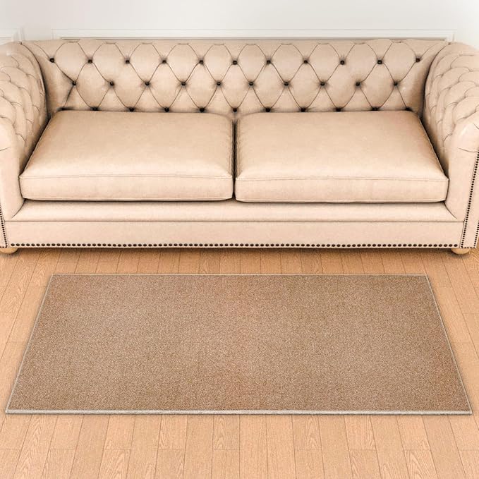 Area Rug with Non Slip Rubber Backing, Washable Soft Floor Carpet for Living Room, Kitchen, Entryway Indoor, Bedroom, Laundry, Low Pile Area Rugs, Solid Color with Pointillism Style, 3 * 5 ft Brown