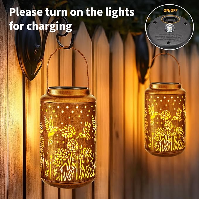 Brizled Hummingbird Solar Lanterns Outdoor, Decorative Mothers Day Gifts for Women Mom Grandma, Waterproof Hanging Solar Lights LED Lanterns for Garden Patio Courtyard Path Tabletop Porch Balcony Decr