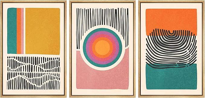 SIGNWIN Framed Canvas Print Wall Art Set Mid-Century Multicolor Color Block Shape Abstract Geometric Illustrations Graffiti & Street Art Modern Art for Living Room, Bedroom, Office - 16"x24"x3 NATURAL