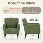 COLAMY Accent Chair Set of 2 for Living Room, Modern Upholstered Fabric Accent Armchair with Back, Soft Single Sofa Chair with Arms for Bedroom/Office/Reception Room, Green