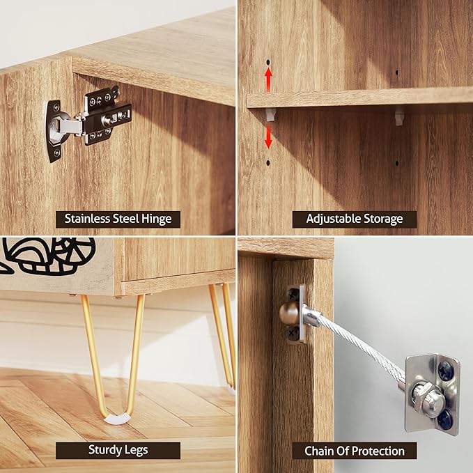 SIGNWIN Sideboard Buffet Cabinet, Kitchen Storage Cabinet with 2 Doors, Geometric Floral Botanical, Cupboard Console Table for Dining Room - 35" L x 18" W x 29" H