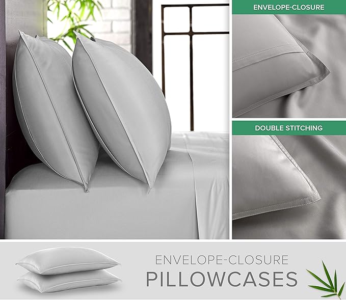 Full Sheets by Pure Bamboo, Genuine 100% Organic Viscose Derived from Bamboo Bed Sheet Set, Luxuriously Soft & Cooling, Double Stitching, Lifetime Quality Promise (Full, Silver Pearl)