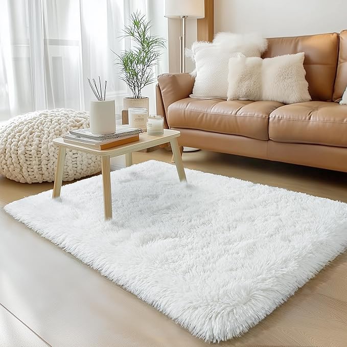 Small Rugs for Bedroom, 2x3 Fluffy Rug, Non-Slip Shag Soft Area Rug, Fuzzy Carpet for Kids Girls Boys, Modern Home Decor Aesthetic, Cream White