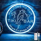 Tiki Bar Neon Sign for Bar Wall Decor, Timing Dimmable LED Neon Bar Lights, 3D Engraving Tiki Parrot Summer Light Up Signs for Home Pub Man Cave Club Restaurant Bistro Party, 12x12 Inch