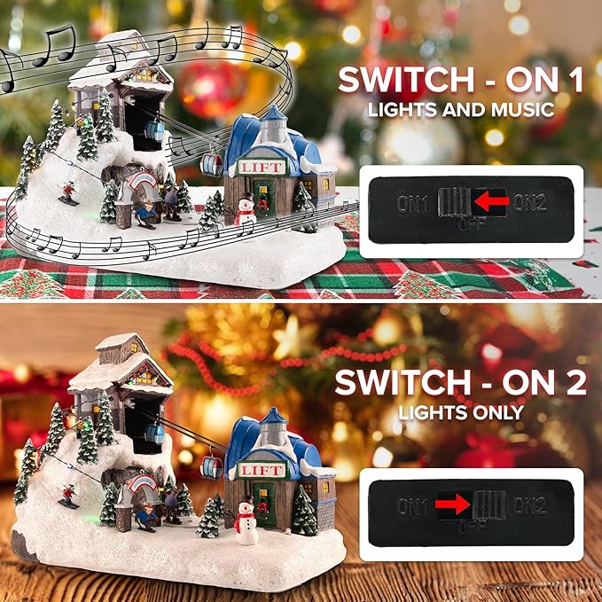 Animated Christmas Village Powder Ridge Resort | Christmas House Collection Accessories Figurines for Christmas Decorations and Gift | Motion & Sound Multicolor LED Lights 14" x 9" x 11"