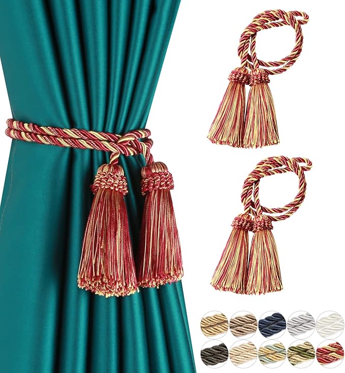 Fenghuangwu Curtain Tiebacks Handmade Decorative Curtain Holdbacks Rope with Tassel (Mix red, 2P)