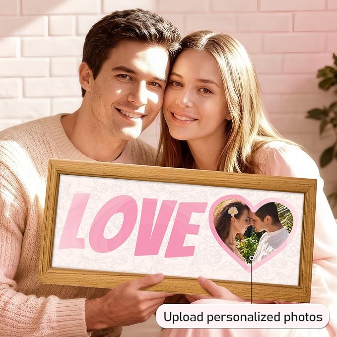 Gifts for Him/Her - Personalized Photo Frame with Love Design, Wall Mount or Tabletop Display, Romantic Gifts for Boyfriend Girlfriend Anniversary Birthday Valentine's