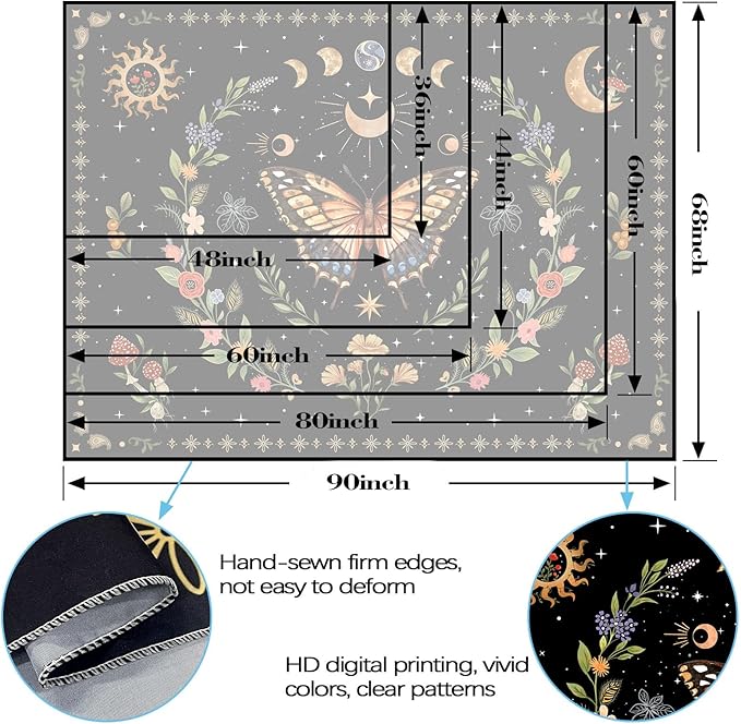 Lunerfex Boho Butterfly Tapestry Flower Moon Wall Tapestry, Moon Phases Tapestries for Bedroom Cute Tapestries Wall Hanging for Bedroom Living Room Decor Butterfly-1 60"x80"
