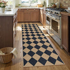 Lahome Checkered Easy Jute Runner Rug, 2x8 Hallway Kitchen Runner Rug Non Slip Washable Outdoor Carpet for Entryway Indoor, Checkerboard Black Indoor Outdoor Carpet for Hallway 8ft Entry