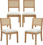 Westice Rattan Dining Chairs Set of 4, Farmhouse Natural Dining Room Chairs with Upholstered Cushion, Wood Armless Chairs for Kitchen/Restaurant
