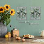 Rustic Wood Window Frame with Green Wreath and Arrows Wall Decor，Farmhouse Window Frame Hanging Decor, Wooden Fake Decoration,Window Pane Wall Decor,Set of 2 (White)