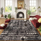 Rugcomf Area Rugs 8x10 Rug for Living Room Clearance Washable Boho Area Rug Non Slip Moroccan Vintage Low Pile Large Rug for Living Room, Bedroom, Farmhouse, Dining Room, Kids Playroom(Black)