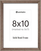 upsimples 8x10 Picture Frame, Natural Solid Wooden Picture Frames, Display 5x7 with Mat or 8 x 10 Without Mat, Wall or Tabletop, 1 Pack, Brown