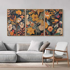 SIGNINART Orange Floral Framed Canvas Wall Art Set of 3, Mid Century Modern Flower Wall Decor, Neutral Plant Artwork, Boho Botanical Art Prints for Bedroom Living Room Office 16"x24"x3