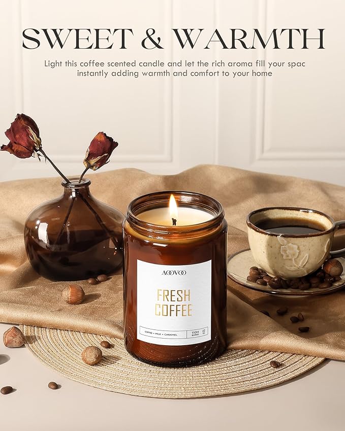 AOOVOO Fresh Coffee Candle - Large Scented Soy Wax Aromatherapy Candle, 22oz
