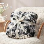 Amélie Home Chunky Knit Throw Blanket for Couch, Soft Chenille Crochet Blanket for Sofa, 50"x60", Space-Dyed Black