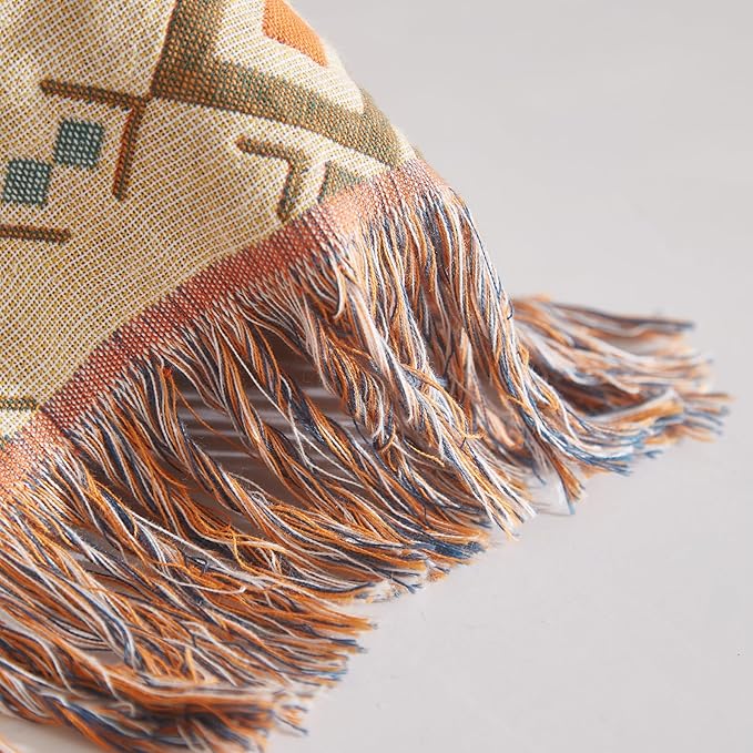 Boho Throw Blanket for Couch Sofa Bed, 100% Cotton Woven Quilt with Tassel 60”x80”, Super Soft Muslin Blanket with Patchwork Printed, Decorative Reversible Bed Blanket/Cover for All Seasons