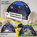 Twin Bed Tent Canopy, Space Indoor Blackout Privacy Toddler Bed Tent for Kids with Light, Portable Sleeping Floor Kids Playhouse (Blue)