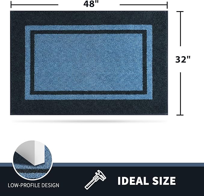 PURRUGS Dirt Trapping Door Mat 32" x 48", Non-Slip/Skid Machine Washable Entryway Rug, Shoes Scraper, Area Rug, Super Absorbent Welcome Mat for Muddy Wet Shoes and Paws, Light Blue & Navy