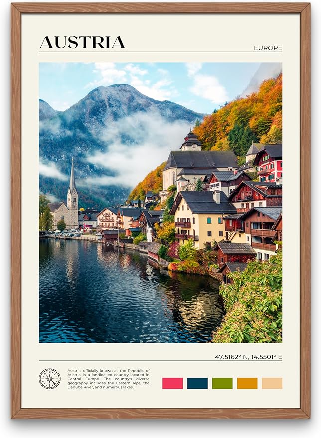 StudioUBILA Austria Wall Art Poster, Decorative Cityscape Landscape Art Prints, Home Decor Wall Art Print for Bedroom Living Room Kitchen Decorations, Unframed