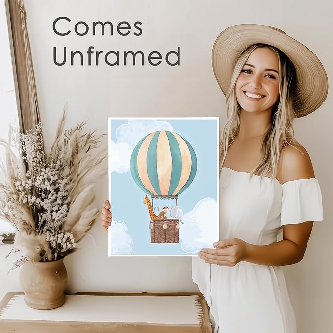 Hot Air Balloon Art Prints (Set of 3) - Unframed - 11x14 | Nursery Wall Decor | Elevate Your Nursery Decor with this Charming Wall Decor | Modern Wall Decor for Your Little One's Room
