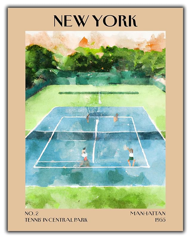 Retro Vintage New York Wall Art Print - 11x14 Unframed Poster - New York City Souvenirs, Cute Trendy Colorful Wall Decor (Tennis Courts, 11x14")