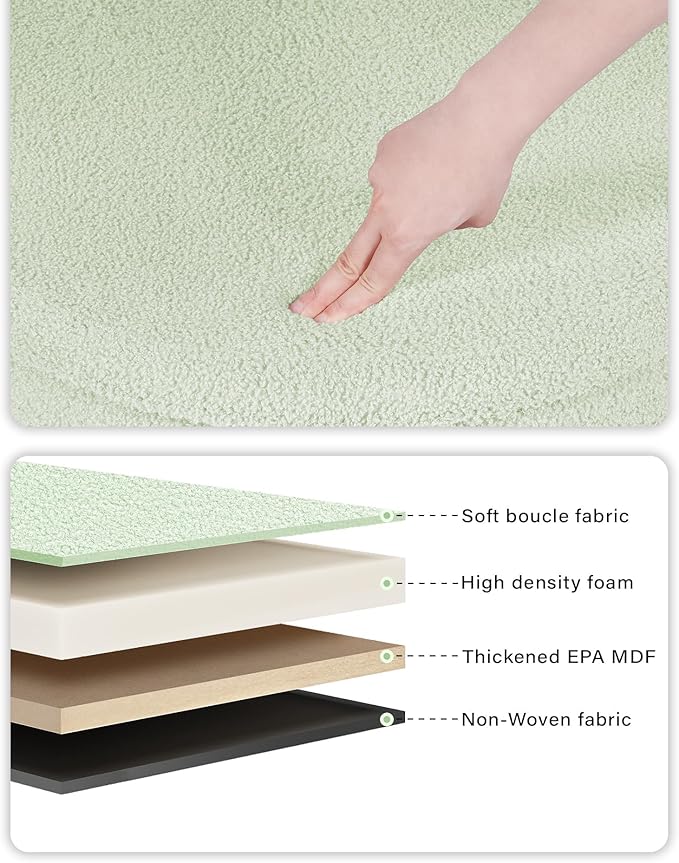 B FSOBEIIALEO Ottoman with Stroage, Round Sherpa Storage Ottoman Stool, Boucle Foot Rest22 x 22"x15.75"（Green