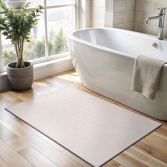 CAMILSON Easy Jute Rug 2x3, Indoor Outdoor Off-White Color Fiber Area Rugs for Bathroom and Kitchen Rug, Herringbone Seagrass Boho Woven Design, Easy-Cleaning, Washable Outside Carpet Alfombras 2 x 3