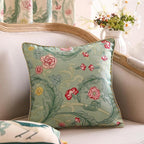 patdrea Designer Pack of 4 Throw Pillow Covers,French Vintage Rustic Linen with Green Floral Pattern Pillows Cover,Decorative Lumbar Square Pillowcases Cushion for Bed Living Room Outdoor Car