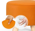 Asense Small Round Ottoman Foot Rest Stool Fabric Padded Seat Footstool Ottoman with Anti-Slip Wooden Legs (Orange,Fabric)
