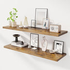 Dreamland 48" Floating Shelves for Wall, 12" Deep Slim Rustic Brown Floating Shelves, Wall-Mounted Shelves for Bedroom, Living Room, Kitchen, Bathroom - Set of 2