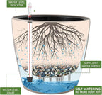 Dexceder 15x14 Self Watering Planter with Wheels Indoor Outdoor, Inner Pot Design, Thickened Large Floor Standing Flower Plant Pot with Water Level Indicator (Taupe Matte)