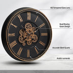 Maxstar Large Moving Gear Wall Clock,20" Vintage Mechanical Battery Operated Industrial Wall Clocks for Farmhouse Living Room,Home Office, Dinning Room, Kitchen, Steampunk Decor-Gold,Roman Numeral