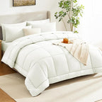 CozyLux Full Size Comforter Set Ivory - 7 Pieces Bed in a Bag, Cream Off White Comforter Full Size, Bedding Sets with All Season Quilted Comforter, Flat Sheet, Fitted Sheet, Pillowcases
