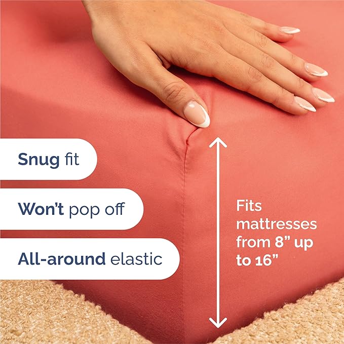 Split King Sheets Set 7 Piece - Includes 4 Pillowcases - Bed Sheets Split King - Soft Hotel Luxury Bedding - Cooling, Comfy & Breathable - 1 Flat & 2 Fitted & 4 Pillowcases w/ Deep Pockets - Coral