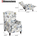 Wingback Recliner Chair, Traditional Push Back Recliner Chair with Padded Seat, Upholstered Wingback Chair, Mid Century Modern Floral Recliner for Living Room(2, Blue Floral)