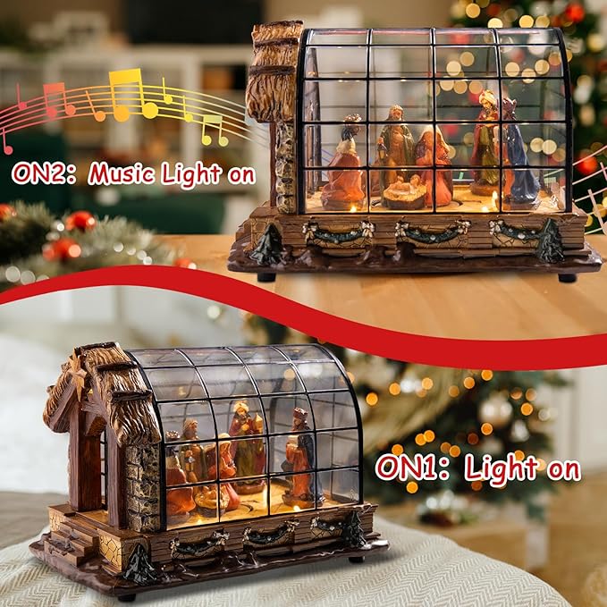 VCUTEKA Christmas Village Collectible Building, Animated Christmas Village Greenhouse Musical Village Perfect Addition to Your Xmas Indoor Decorations or Holiday Displays, Brown