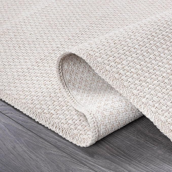 CAMILSON Easy Jute Rug 4x6, Indoor Outdoor Off-White Farmhouse Area Rugs for Living Room Patio and Kitchen Rug, Solid Woven Design, Easy-Cleaning, Washable Outside Carpet Alfombras (4 x 6)