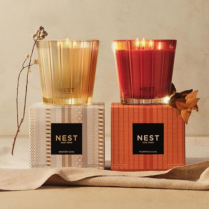 NEST New York Scented 3-Wick Candle, Pumpkin Chai - 21.2 oz - Up to 100-Hour Burn Time - Reusable Glass Vessel