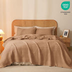 PHF 100% Cotton Waffle Weave Blanket Queen Size, Soft Lightweight Breathable Cozy Summer Blankets for Bed, Luxury Aesthetic Woven Bedding for Home Decor, 90"x90", Camel