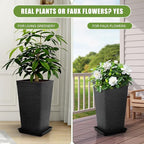 Tall Black Planter Set of 2 for Outdoor Indoor Plants,21.3in Large Tapered Plant Pots with Drainage Trays Holes,Resin Extra-Thick Flower Pots for Outdoor Patio Front Porch Backyard Decor