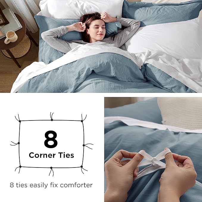 Bedsure Mineral Blue California King Duvet Cover - Prewashed Cotton-Like Extra Soft Bedding Set, Includes 1 Cal King Duvet Cover 104x98 Inches with Zipper Closure & 2 Pillow Shams, No Comforter