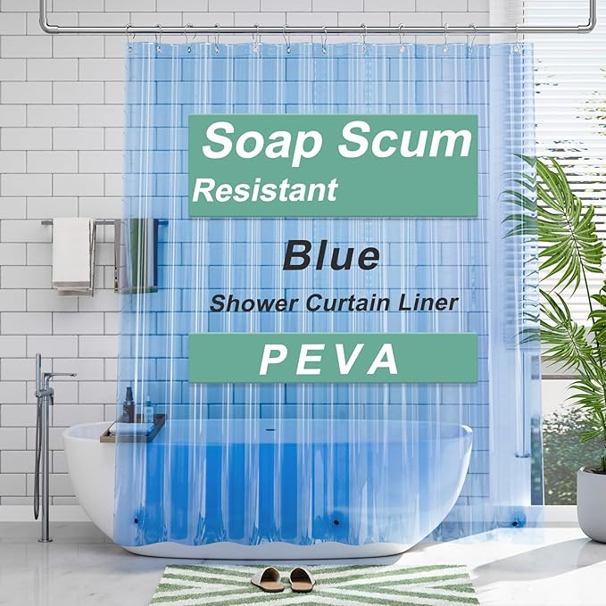 AmazerBath 72x78 Long Shower Curtain Liner, Clear Blue Plastic Shower Curtain Liner, Waterproof PEVA Shower Liner, Cute Lightweight Shower Curtains for Bathroom with 3 Magnets & Rustproof Grommets