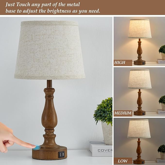 Classical Table Lamps for Bedrooms Set of 2 - Touch Bedside Lamps with Dual USB Ports, 3 Way Dimmable Nightstand Lamps for End Tables, Farmhouse Night Stand Lamps for Living Room Guest Room