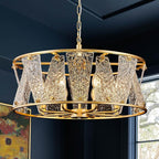Modern Glass Chandelier 24in Gold Drum Chandelier Light Fixture 8-Light Hammered Crystal Glass Ceiling Chandelier Lighting for Living Room Dining Room Bedroom High Ceiling Entry Foyer