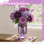 6 Pcs (H:7" W:4") Embossed Flower Vase Fall Pedestal Glass Vase Big Base Thickened Crystal Vintage Vases for Autumn Wedding Home Decor Table Centerpiece House Warming Gifts(Purple)