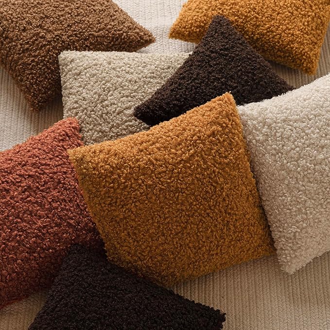 Foindtower 2 Pieces 16x16 Inch Orange, Faux Fur Throw Pillow Cover Accent Sherpa Furry Pillow Covers Fuzzy Soft Pillowcases Cozy Sheepskin Decorative Fleece Cushion Case for Bed Couch Living Room